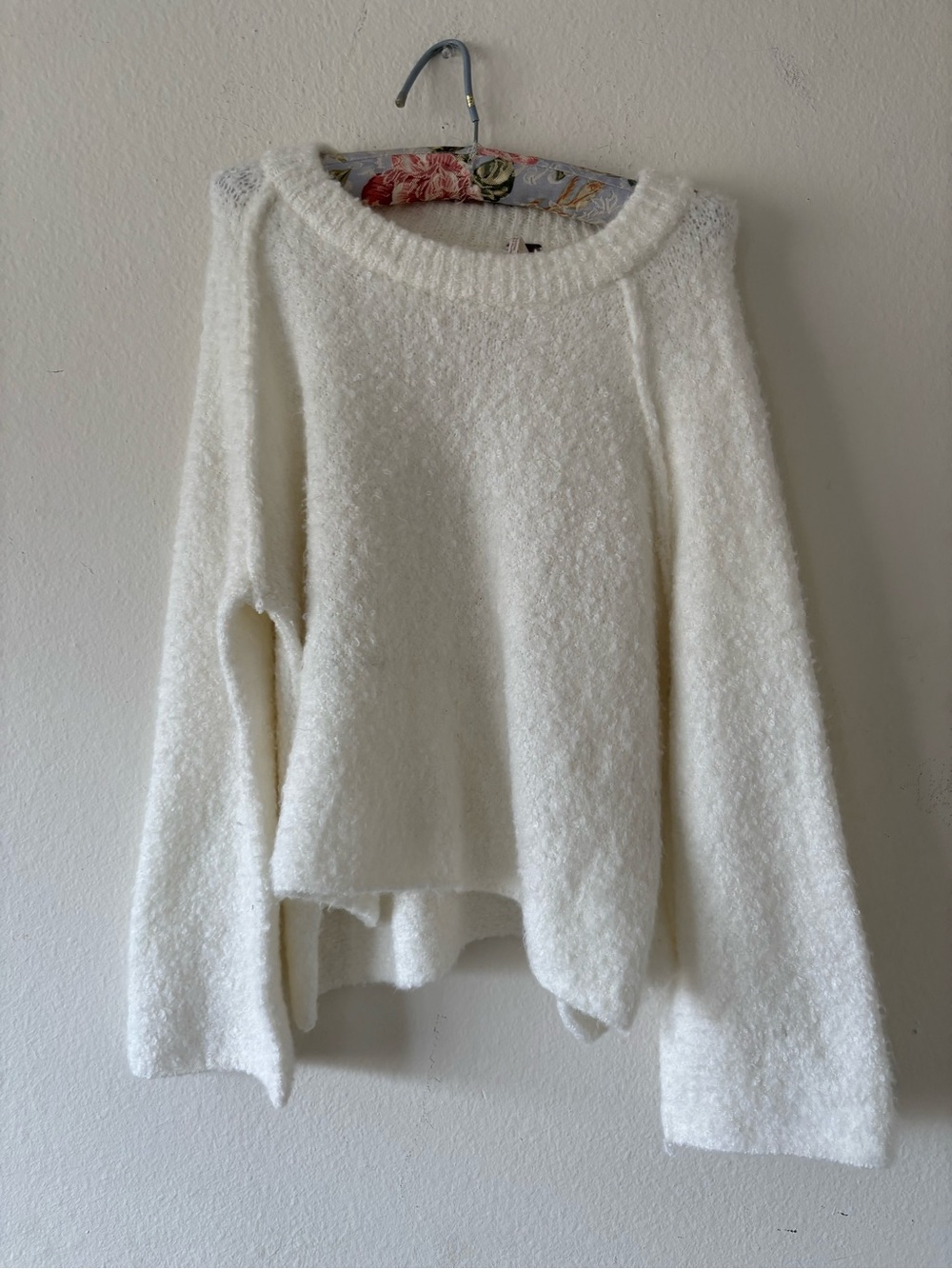 Free People Fall Cream fuzzy knit sweater with a boho vibe